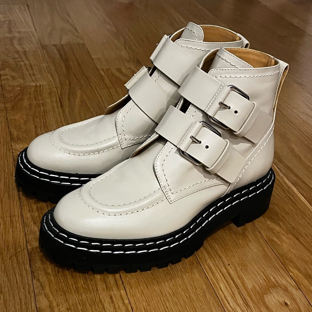 Proenza Schouler White Lug Sole Buckle Boots Size 38 (Gently Used)